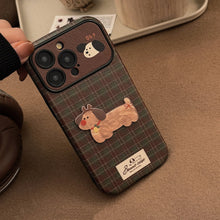Load image into Gallery viewer, Vintage plaid for iPhone 16 mobile phone case iphone15 Christmas puppy 14promax leather 17 plush rope
