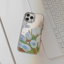 Load image into Gallery viewer, Temperament gentle blue tulip iphone16 for 17promax apple 15 mobile phone case flower makeup mirror 11 hard