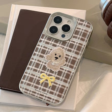 Load image into Gallery viewer, Plaid embroidery puppy apple 16 mobile phone case 17promax for iPhone15 retro leather 11 anti-drop 14