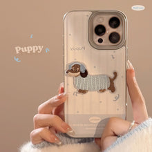Load image into Gallery viewer, Milk blue cute embroidered puppy apple 16 mobile phone case 17promax cortical three-dimensional application iPhone15 soft 14