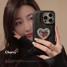 Load image into Gallery viewer, Embroidery love cherry for Apple 15 mobile phone case iPhone16promax leather 11 temperament 13 anti-drop 17