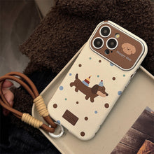Load image into Gallery viewer, ins dachshund leather for iphone16pro max mobile phone case 15 apple 17 retro hand strap 14 soft cover