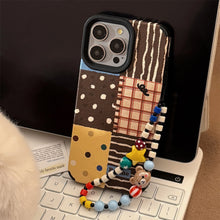 Load image into Gallery viewer, Retro ins polka dot splicing for iphone16 apple 17 mobile phone case 15pro max leather 14 lanyard 13