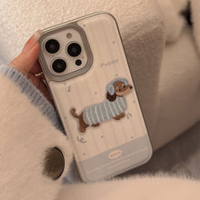 Load image into Gallery viewer, Milk blue cute embroidered puppy apple 16 mobile phone case 17promax cortical three-dimensional application iPhone15 soft 14