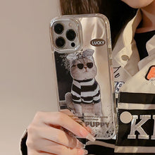 Load image into Gallery viewer, Applicable to 17promax sunglasses cat 14 Apple iPhone16 mobile phone case 11 trendy cool funny 15 electroplated mirror