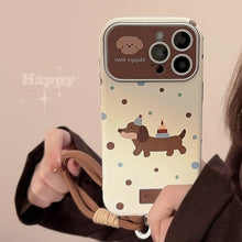 Load image into Gallery viewer, ins dachshund leather for iphone16pro max mobile phone case 15 apple 17 retro hand strap 14 soft cover