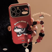 Load image into Gallery viewer, ins red cartoon cat suitable for 16pro max iPhone case iphone15 leather cartoon 17 lanyard