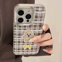 Load image into Gallery viewer, Plaid embroidery puppy apple 16 mobile phone case 17promax for iPhone15 retro leather 11 anti-drop 14