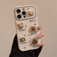 Load image into Gallery viewer, Cute three-dimensional bear applies to 16 Apple 17ProMax mobile phone case iphone15 leather 12 cookies 14