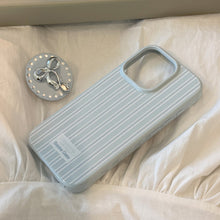 Load image into Gallery viewer, Silver bow holder Apple 16 mobile phone case iphone17 for 12 light luxury 15promax blue stripe 13 soft