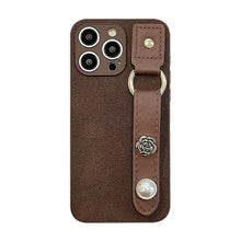 Load image into Gallery viewer, Camellia wristband iPhone15 iPhone case 14promax light luxury leather 13 suitable for 11 autumn and winter retro