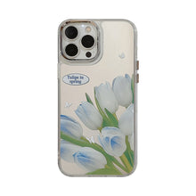 Load image into Gallery viewer, Temperament gentle blue tulip iphone16 for 17promax apple 15 mobile phone case flower makeup mirror 11 hard