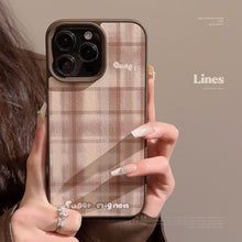 Load image into Gallery viewer, Maillard brown plaid iPhone16 mobile phone case Apple 17 Pro leather 11 suitable for 13 generations 12 autumn and winter max