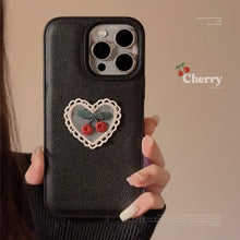 Load image into Gallery viewer, Embroidery love cherry for Apple 15 mobile phone case iPhone16promax leather 11 temperament 13 anti-drop 17