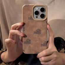 Load image into Gallery viewer, ins leather brown dog for iphone16 iphone case 14pro max retro bracket 15 pom-pom 17