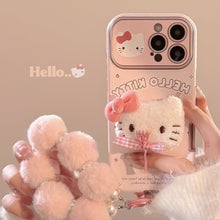 Load image into Gallery viewer, Cute pink bow cat for iphone16promax mobile phone case Apple 15 three-dimensional leather 14 bracelet 17