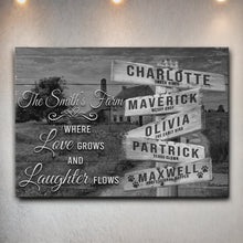 Load image into Gallery viewer, Where Love Grows And Laughter Flows Family Names Sign
