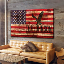 Load image into Gallery viewer, Rustic American Flag Family Name Sign