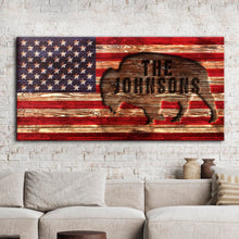 Load image into Gallery viewer, Rustic American Flag Family Name Sign
