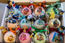 Load image into Gallery viewer, 12 XL Bath Bomb Fizzies with surprise Paws Patrol figure inside, handmade, natural ingredients, fruity, kid-friendly scents