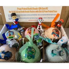 Load image into Gallery viewer, 12 XL Bath Bomb Fizzies with surprise Paws Patrol figure inside, handmade, natural ingredients, fruity, kid-friendly scents
