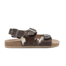 Load image into Gallery viewer, Mountain Path Leather Sandals In Dark &amp; Light Hair-On Hide