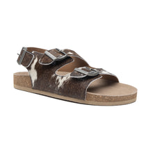Load image into Gallery viewer, Mountain Path Leather Sandals In Dark &amp; Light Hair-On Hide