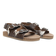 Load image into Gallery viewer, Mountain Path Leather Sandals In Dark &amp; Light Hair-On Hide