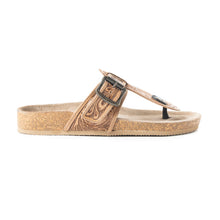 Load image into Gallery viewer, Myra Balinda Ridge Hand-Tooled Leather T-Strap Flats for Women - Western Embossed Sandals with Cushioned Sole for Daily Comfort