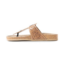 Load image into Gallery viewer, Myra Balinda Ridge Hand-Tooled Leather T-Strap Flats for Women - Western Embossed Sandals with Cushioned Sole for Daily Comfort