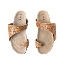 Load image into Gallery viewer, Myra Eastward Winds Leather Sandals for Women – Cork Sole, Antique Finish for Western Comfort