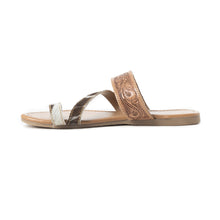Load image into Gallery viewer, Myra LaDonna Trail Handtooled Sandals for Women â€“ Dark Brown Western Hairon Slip-Ons for Ranch Days &amp; Rodeo Nights