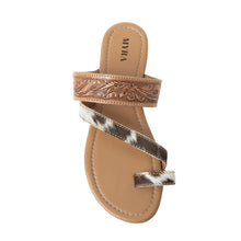 Load image into Gallery viewer, Myra LaDonna Trail Handtooled Sandals for Women â€“ Dark Brown Western Hairon Slip-Ons for Ranch Days &amp; Rodeo Nights