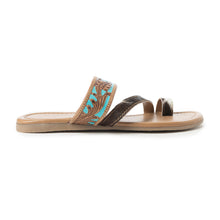 Load image into Gallery viewer, Myra LaDonna Trail Handtooled Sandals for Women â€“ Azure Western Hairon Slip-Ons for Ranch Days &amp; Rodeo Nights