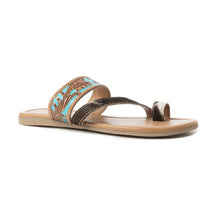 Load image into Gallery viewer, Myra LaDonna Trail Handtooled Sandals for Women â€“ Azure Western Hairon Slip-Ons for Ranch Days &amp; Rodeo Nights