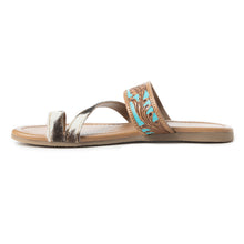 Load image into Gallery viewer, Myra LaDonna Trail Handtooled Sandals for Women â€“ Azure Western Hairon Slip-Ons for Ranch Days &amp; Rodeo Nights