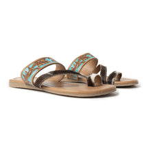 Load image into Gallery viewer, Myra LaDonna Trail Handtooled Sandals for Women â€“ Azure Western Hairon Slip-Ons for Ranch Days &amp; Rodeo Nights