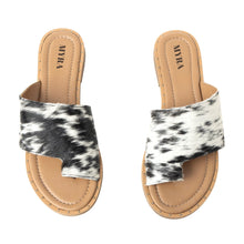 Load image into Gallery viewer, Myra Kimmee Trail Hairon Leather Sandals for Women â€“ Open-Toe Flat Slide for Ranch &amp; Summer Wear