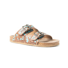 Load image into Gallery viewer, Falling Feather Sandals In Turquoise and Brown