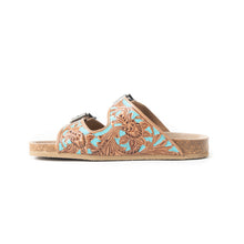 Load image into Gallery viewer, Falling Feather Sandals In Turquoise and Brown
