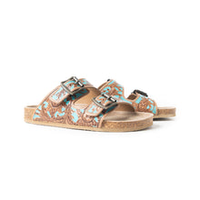 Load image into Gallery viewer, Falling Feather Sandals In Turquoise and Brown