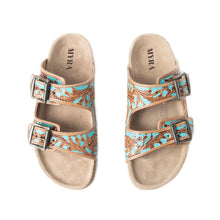 Load image into Gallery viewer, Falling Feather Sandals In Turquoise and Brown