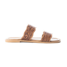 Load image into Gallery viewer, Myra Santa Fe Daisy Leather Sandals for Women - Handtooled Slides with Intricate Floral Design for Summer Comfort
