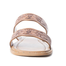 Load image into Gallery viewer, Myra Santa Fe Daisy Leather Sandals for Women - Handtooled Slides with Intricate Floral Design for Summer Comfort
