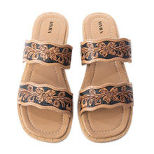 Load image into Gallery viewer, Santa Fe Daisy Slides In Black &amp; Brown