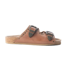 Load image into Gallery viewer, Myra Great Sonora Sunset Studded Leather Sandals for Women – Cork Sole, Antique Brass Dual Buckles for All-Day Comfort