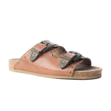 Load image into Gallery viewer, Myra Great Sonora Sunset Studded Leather Sandals for Women – Cork Sole, Antique Brass Dual Buckles for All-Day Comfort