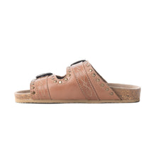 Load image into Gallery viewer, Myra Great Sonora Sunset Studded Leather Sandals for Women – Cork Sole, Antique Brass Dual Buckles for All-Day Comfort