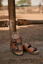 Load image into Gallery viewer, Myra Great Sonora Sunset Studded Leather Sandals for Women – Cork Sole, Antique Brass Dual Buckles for All-Day Comfort