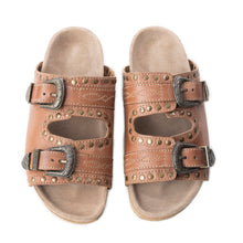 Load image into Gallery viewer, Myra Great Sonora Sunset Studded Leather Sandals for Women – Cork Sole, Antique Brass Dual Buckles for All-Day Comfort